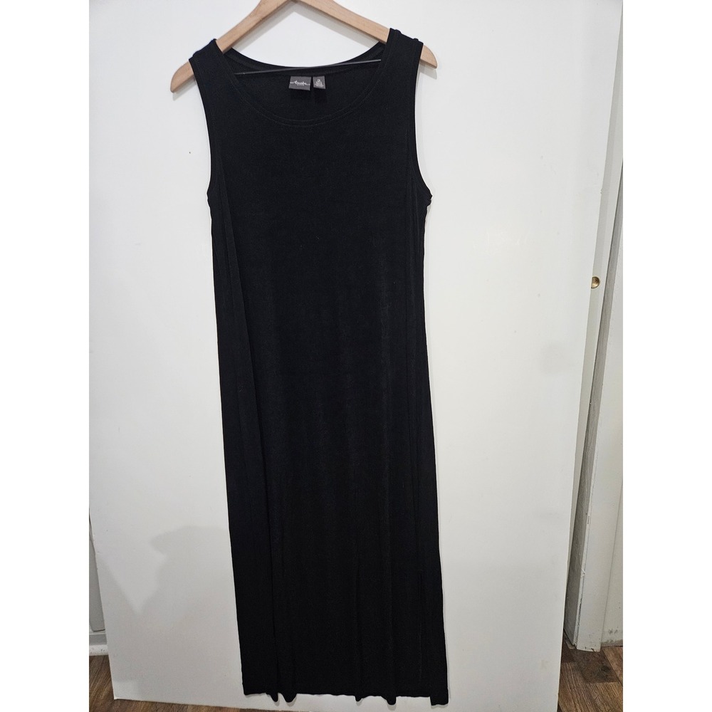 Chicos Travelers Black Sleeveless Maxi Dress Petite Size 2 Ribbed Knit Column